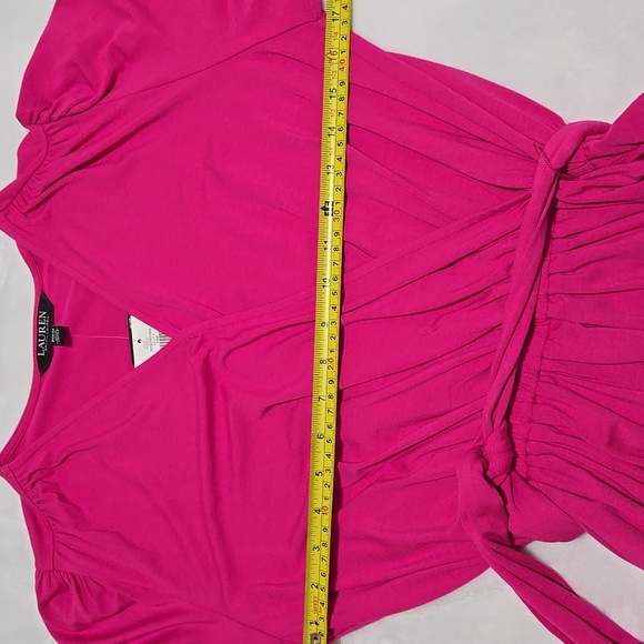 Lauren Ralph Lauren Hot Pink Faux Wrap Jersey Knit Peplum 3/4 Sleeve Top‎ - Picture 13 of 14
